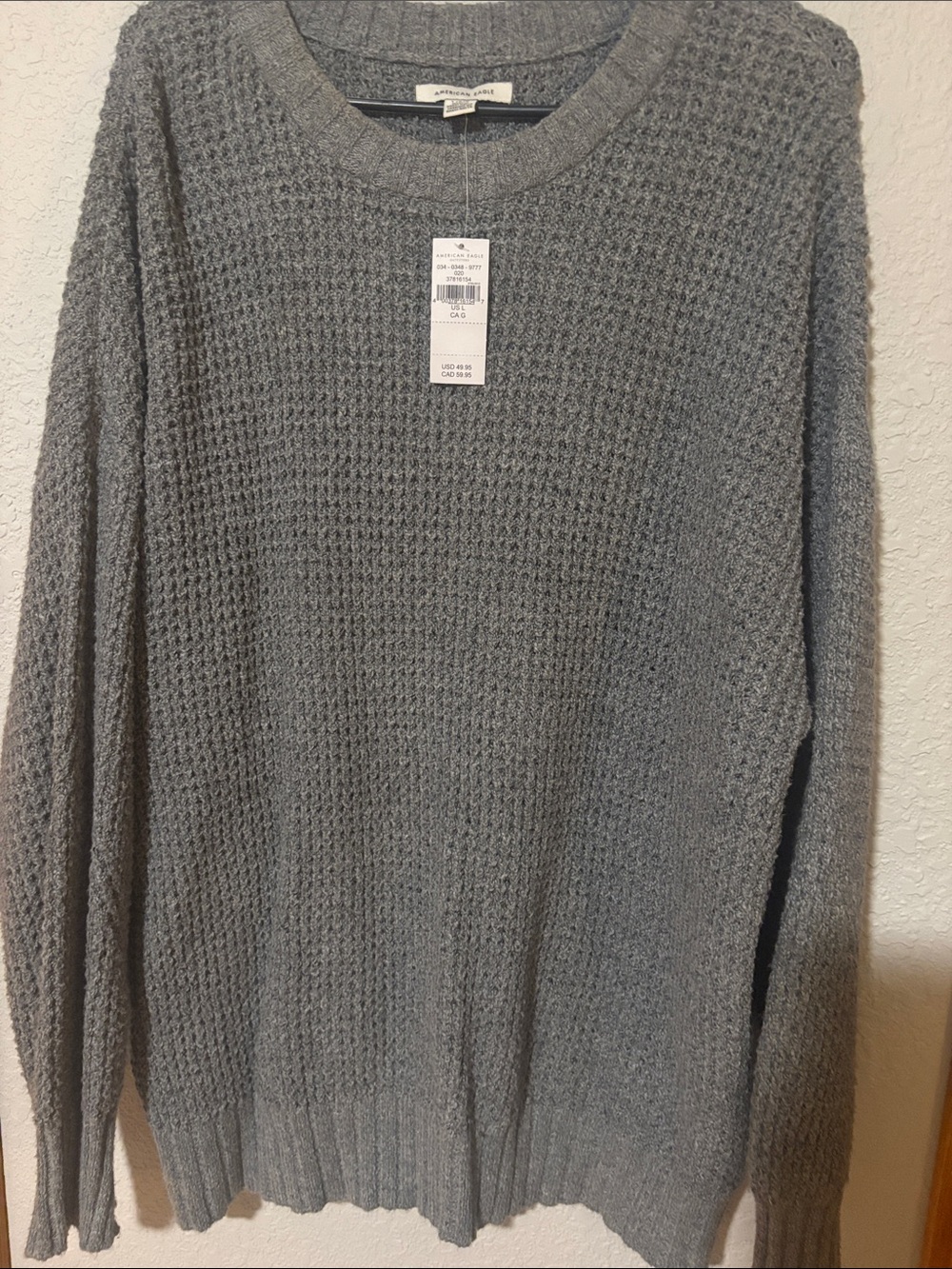American Eagle Outfitters Gray Waffle-Knit Crewneck Sweater